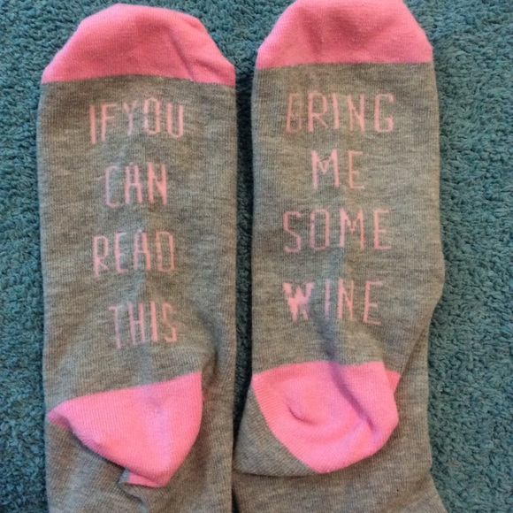 Accessories - NWOT Pink & Gray “Bring Me Wine” Graphic Socks